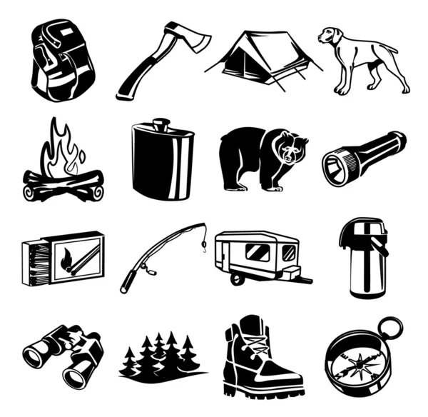 Vektor schwarz camping icon set — Stockvektor