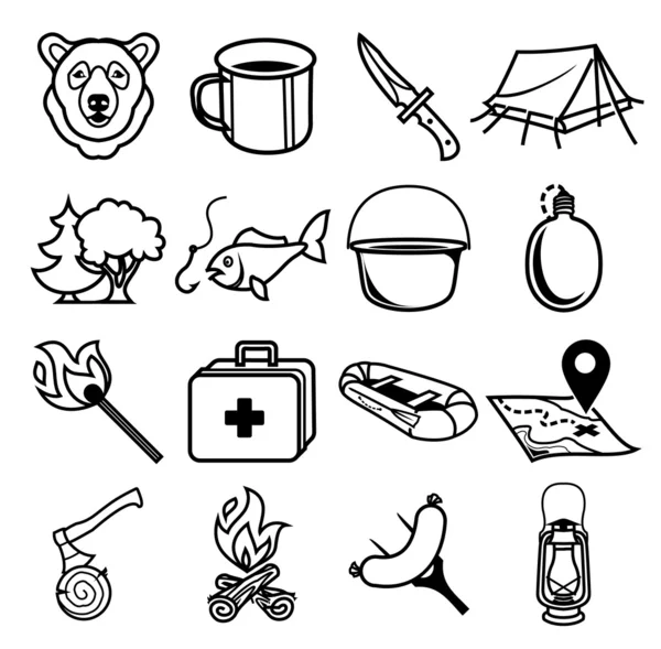 Vector black camping icon set — Stock Vector