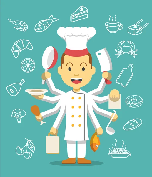 El chef está cocinando. Icono de ilustración plana conjunto — Archivo Imágenes Vectoriales