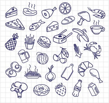 Vektör yiyecek menüsü öğeleri Icon set