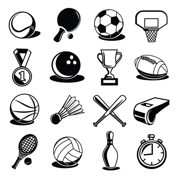 Equipo Deportivo Vector y Set de Iconos Negros Bolas — Vector de stock