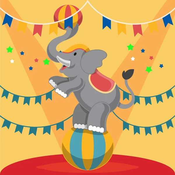 Elefante del circo. Illustrazione piatta vettoriale arena — Vettoriale Stock