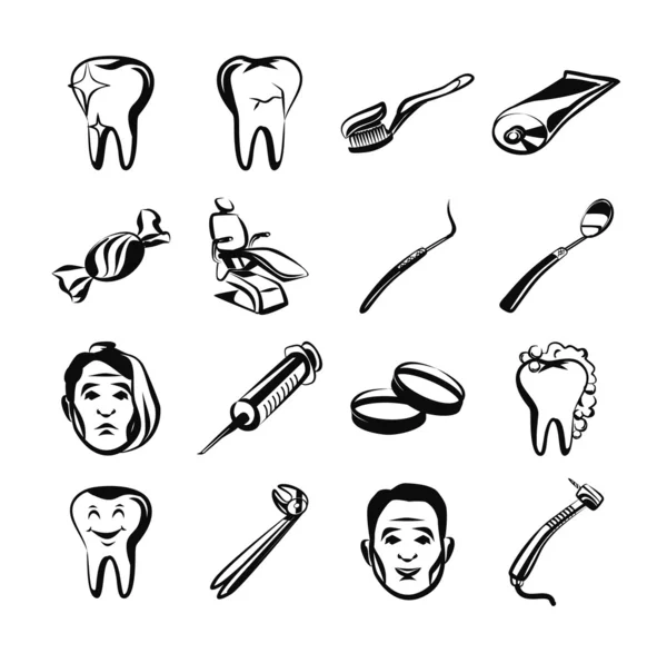 Afdeling Stomatologie zwarte pictogrammenset — Stockvector