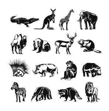 Hayvanlar siyah doodle anahat Icon set vektör