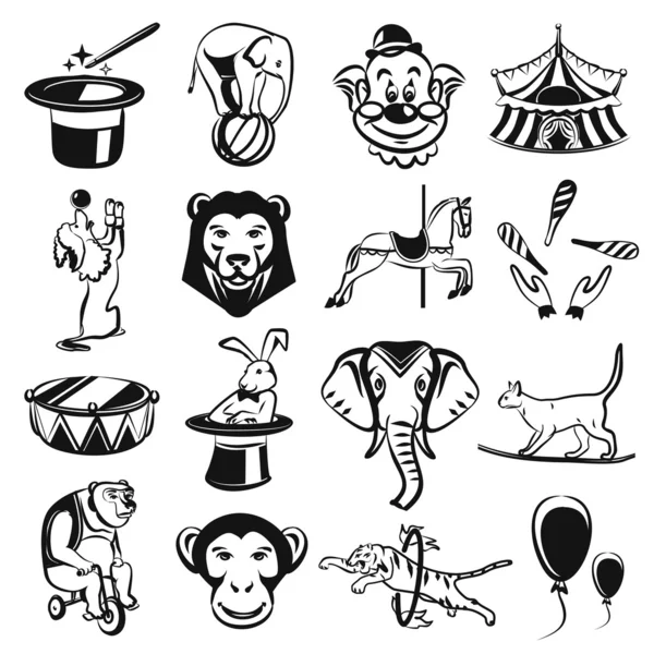 Zirkuskarneval Outline Black Icon Set — Stockvektor