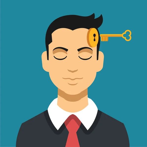 Head with key. Vector flat illustration — Stock Vector