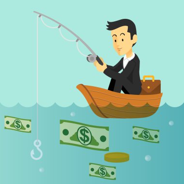Balık tutma para işadamıdır. Vektör düz çizim