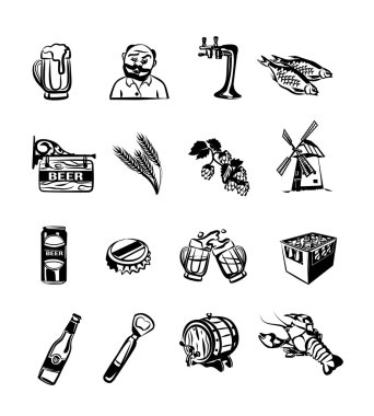 Bira doodle siyah simge seti