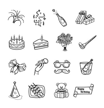 Vektör doğum günü siyah Icons set