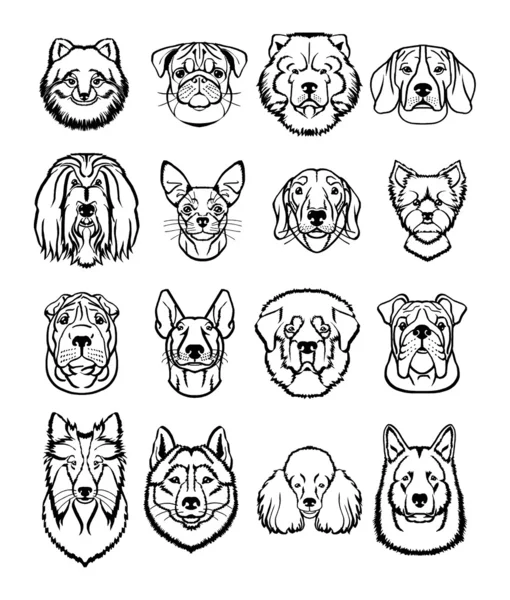 Vector perros negro iconos conjunto — Archivo Imágenes Vectoriales