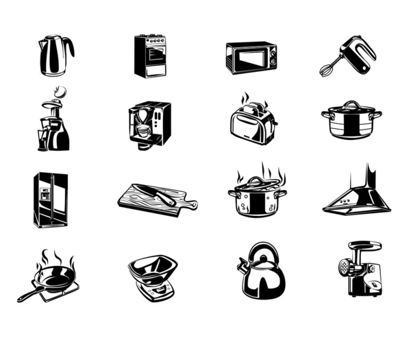 Kitchen items vector icons black set — Stock Vector