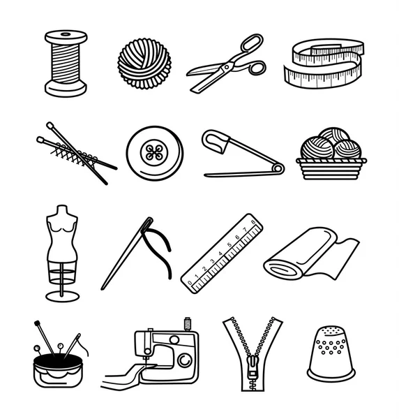 Sewing black icon set — Stock Vector