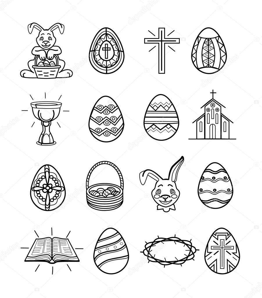 Easter vector black icons set