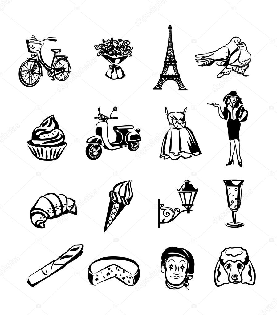 France black flat icons set