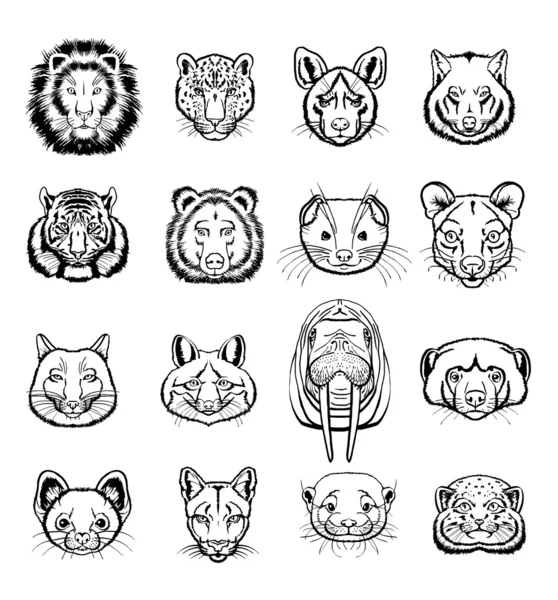 Vector depredadores animales negro icono conjunto — Vector de stock