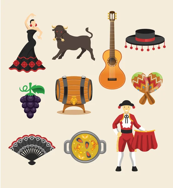 España vector icono plano conjunto — Archivo Imágenes Vectoriales