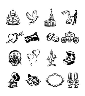 Vektör düğün siyah Icon set