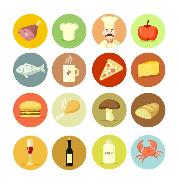 Conjunto de iconos de comida plana vectorial — Archivo Imágenes Vectoriales