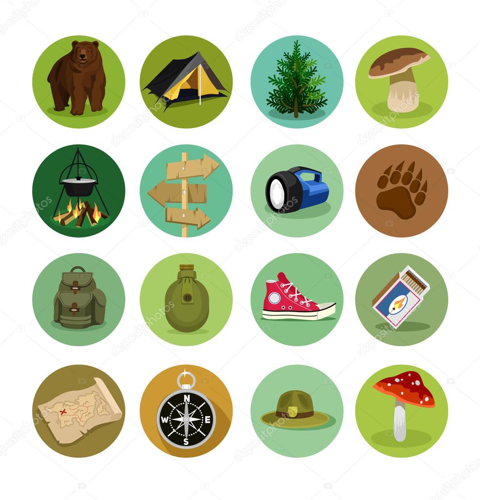 Vector camping flat icon set