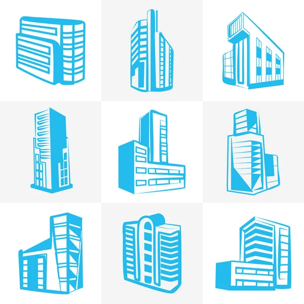 Conjunto de ícones de edifícios extraordinários vetoriais — Vetor de Stock