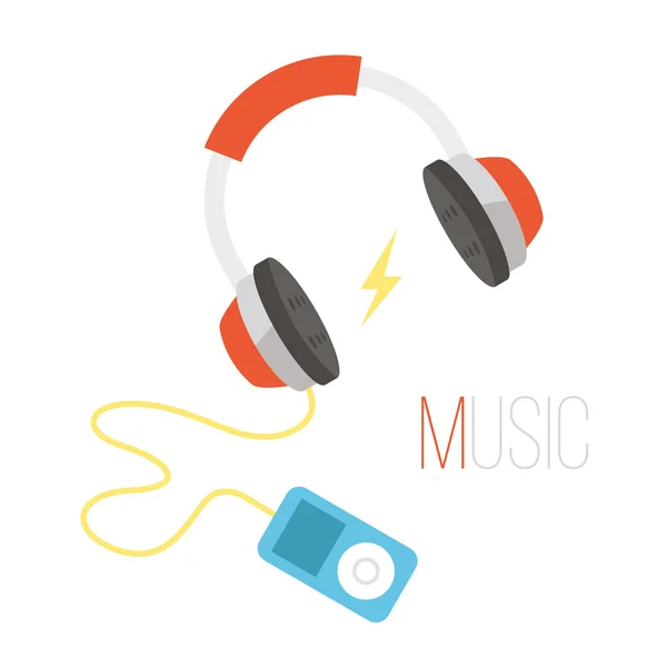 Μαύρο και κόκκινο ακουστικά και εικονογράφηση φορέας φορητό audio player — Διανυσματικό Αρχείο