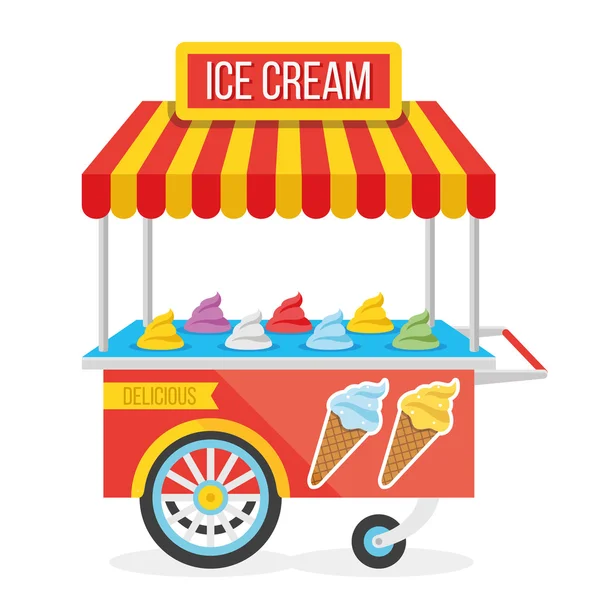 Ilustración brillante colorido carro de helado vector — Vector de stock