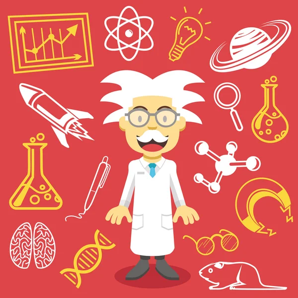 Vector professor en wetenschap iconen vector illustratie — Stockvector