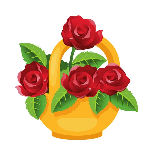 Basket with bunch of roses. Vector illustration — Stock Vector