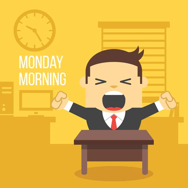 Yawning office worker. Monday morning concept. — Stock Vector