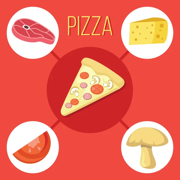 Pizza slice en pizza-ingrediënten — Stockvector