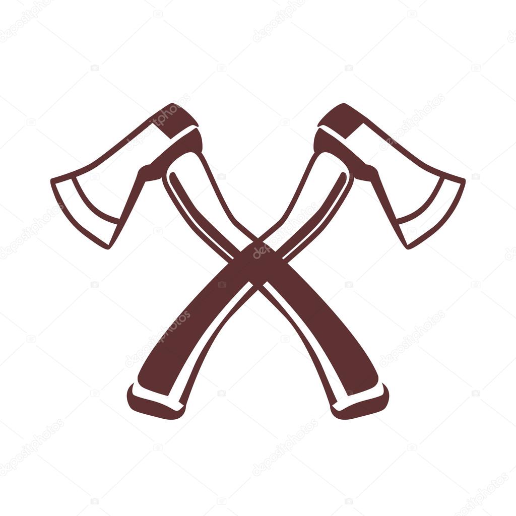 Crossed axes icon. Creative retro logo design element. Stylish logo template. Great quality vector illustration. Isolated on white background.
