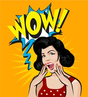 Kadın yüz şaşırttı. Yukarı illüstrasyon vektör PIN