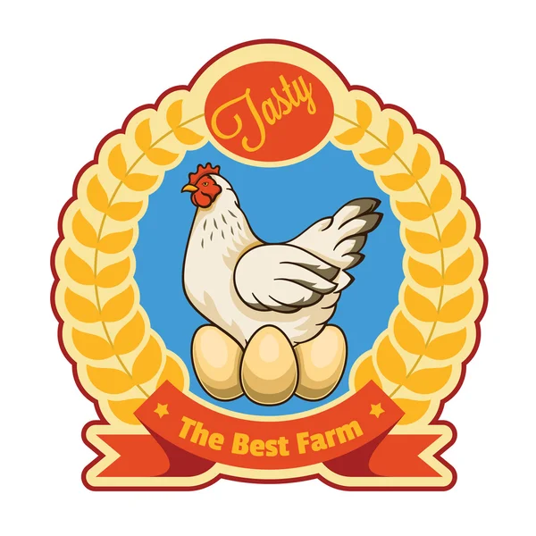 Chicken and eggs badge. Vector illustration — Stock Vector