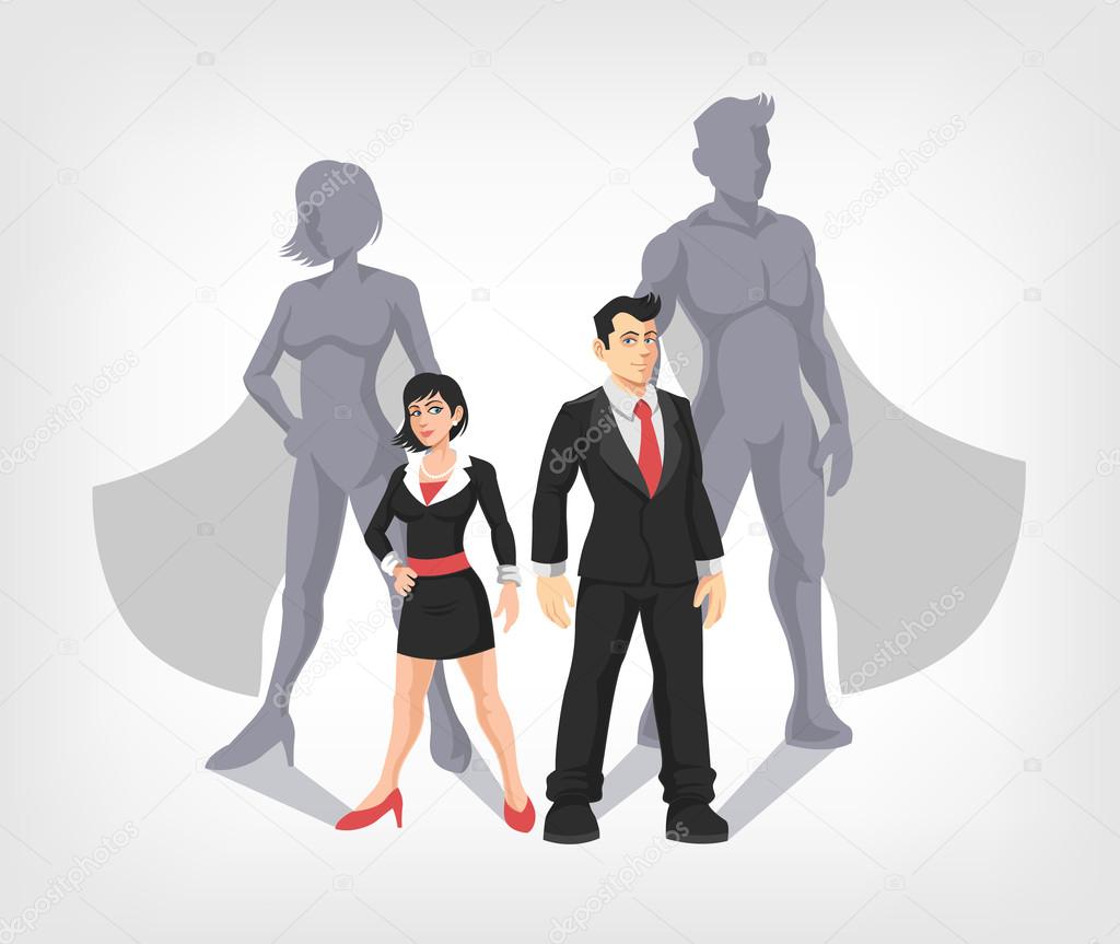 Businessman and business woman are superheroes. Vector illustration