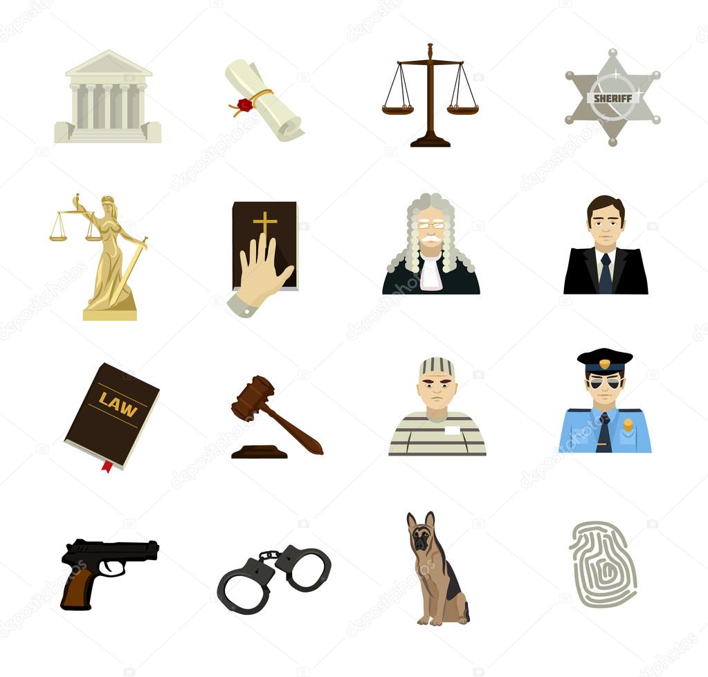 Law vector icon flat set