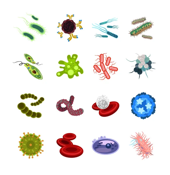 Set de iconos aislados de bacterias vectoriales — Vector de stock