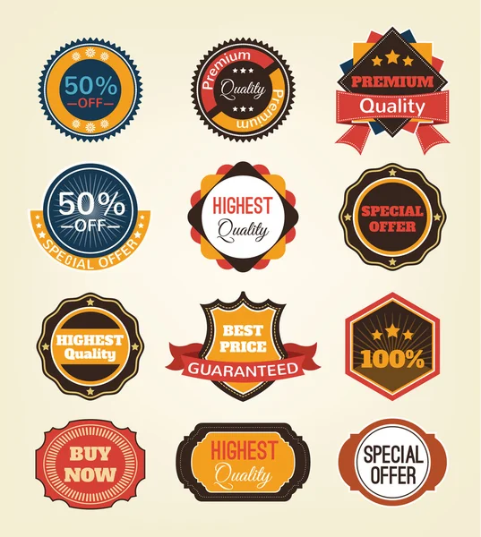 Vector vintage badges, stickers, ribbons, banners and labels. Creative graphic design illustrations — Stock Vector