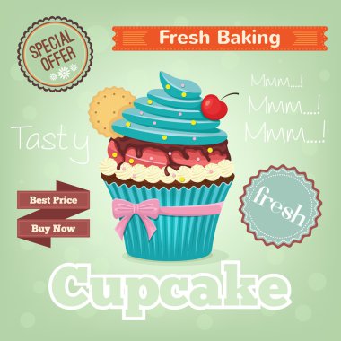 Vektör cupcake vecor düz afiş