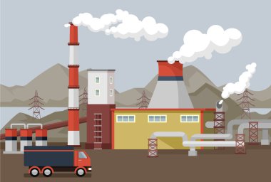 Vektör düz fabrika çizim