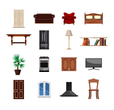 Vektör mobilya düz Icon set