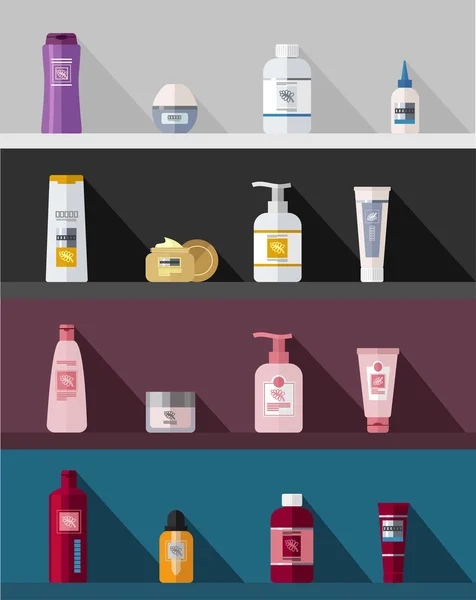 Wektor zestaw szablonów płaskich kosmetycznych butelek — Wektor stockowy