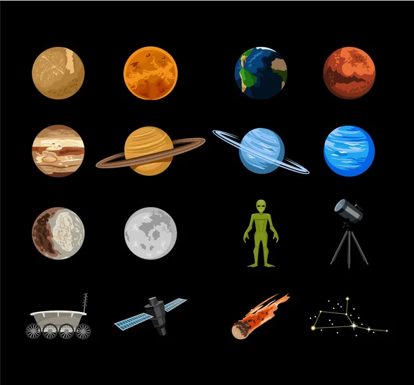 Conjunto de iconos planos de planetas vectores — Vector de stock