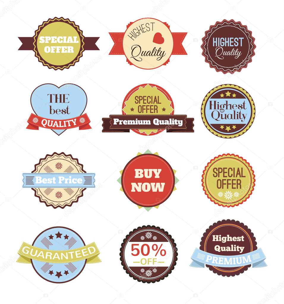 Vector vintage badges, stickers, ribbons, banners and labels. Creative graphic design illustrations. Isolated on white background