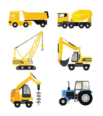 Vektör düz inşaat arabalar Icon set