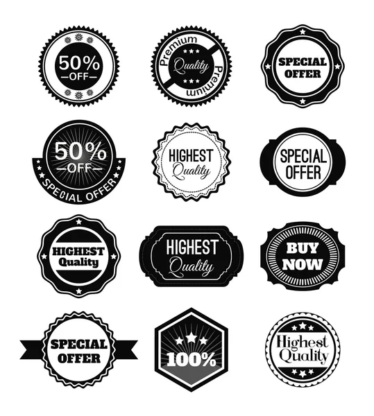 Vector black vintage badges, stickers, ribbons, banners and labels. Creative graphic design illustrations — Stock Vector