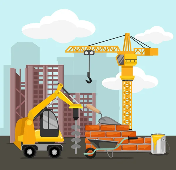 Construção e construção vetor plana ilustração — Vetor de Stock