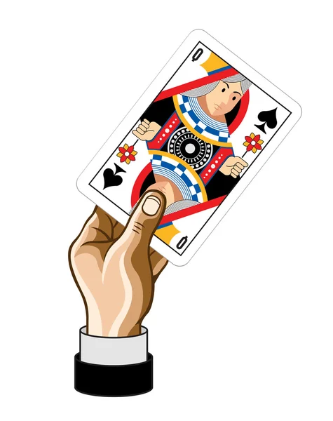 Mano vectorial con tarjeta de juego Queen — Archivo Imágenes Vectoriales