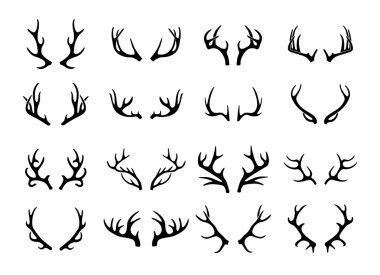 Vector deer antlers black icons set clipart