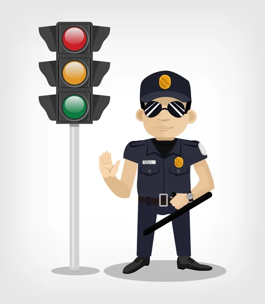 Policeman with traffic lights. Vector flat illustration — Stock Vector