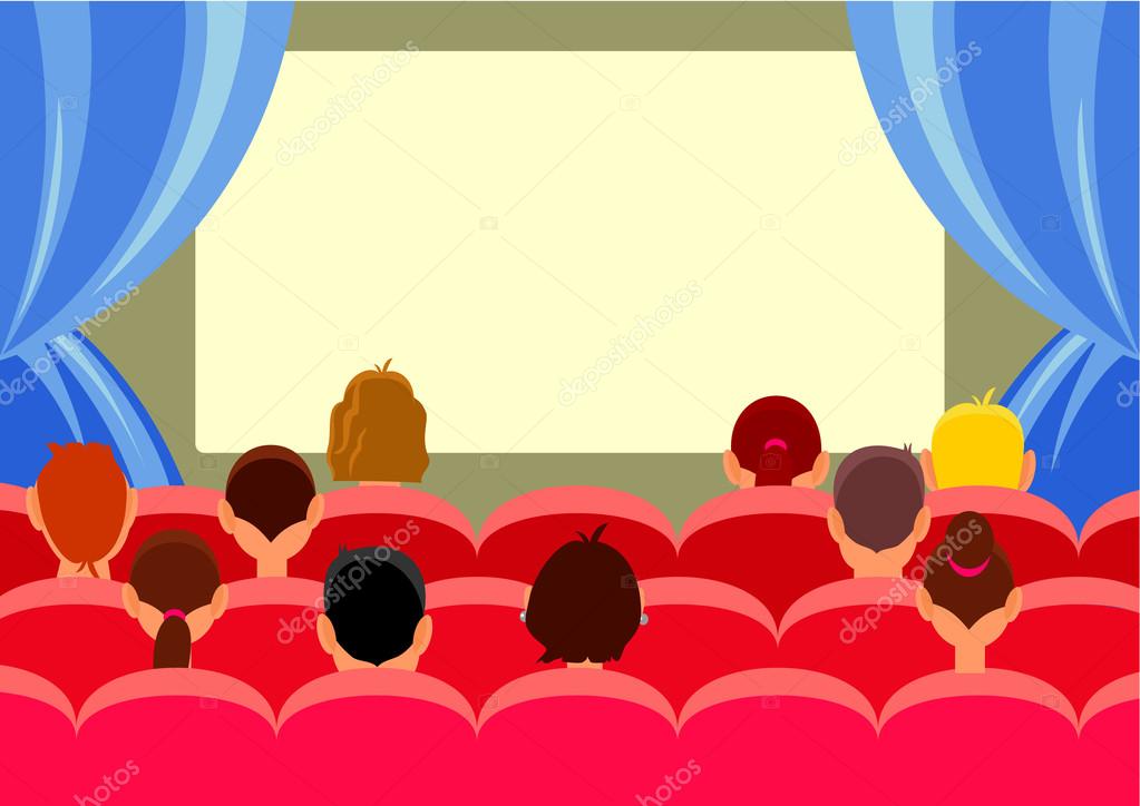 Sala de cine con gente. Ilustración plana del vector vector, gráfico